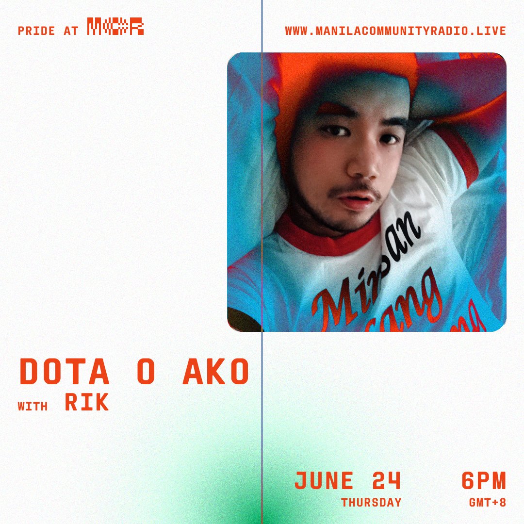 mcradio_live's tweet photo. At 6PM, Proudrace creative director Rik Rasos presents a mix he calls "Dota o Ako." Describing this, he says, "I just wanna make people dance, cry, 'harot' and fall in love while listening to this mix." https://t.co/Npxc69F5P0