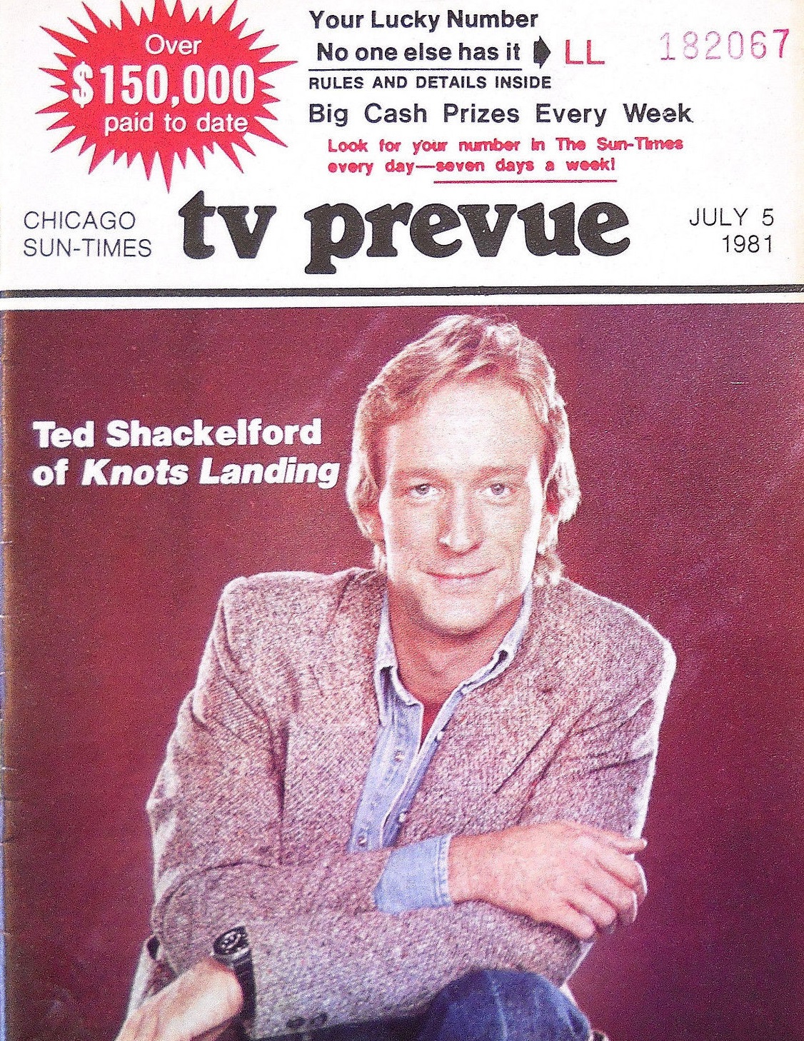 Happy Birthday to Ted Shackelford, born on this day in 1946
Chicago Sun-Times TV Prevue.  July 5-12, 1981 