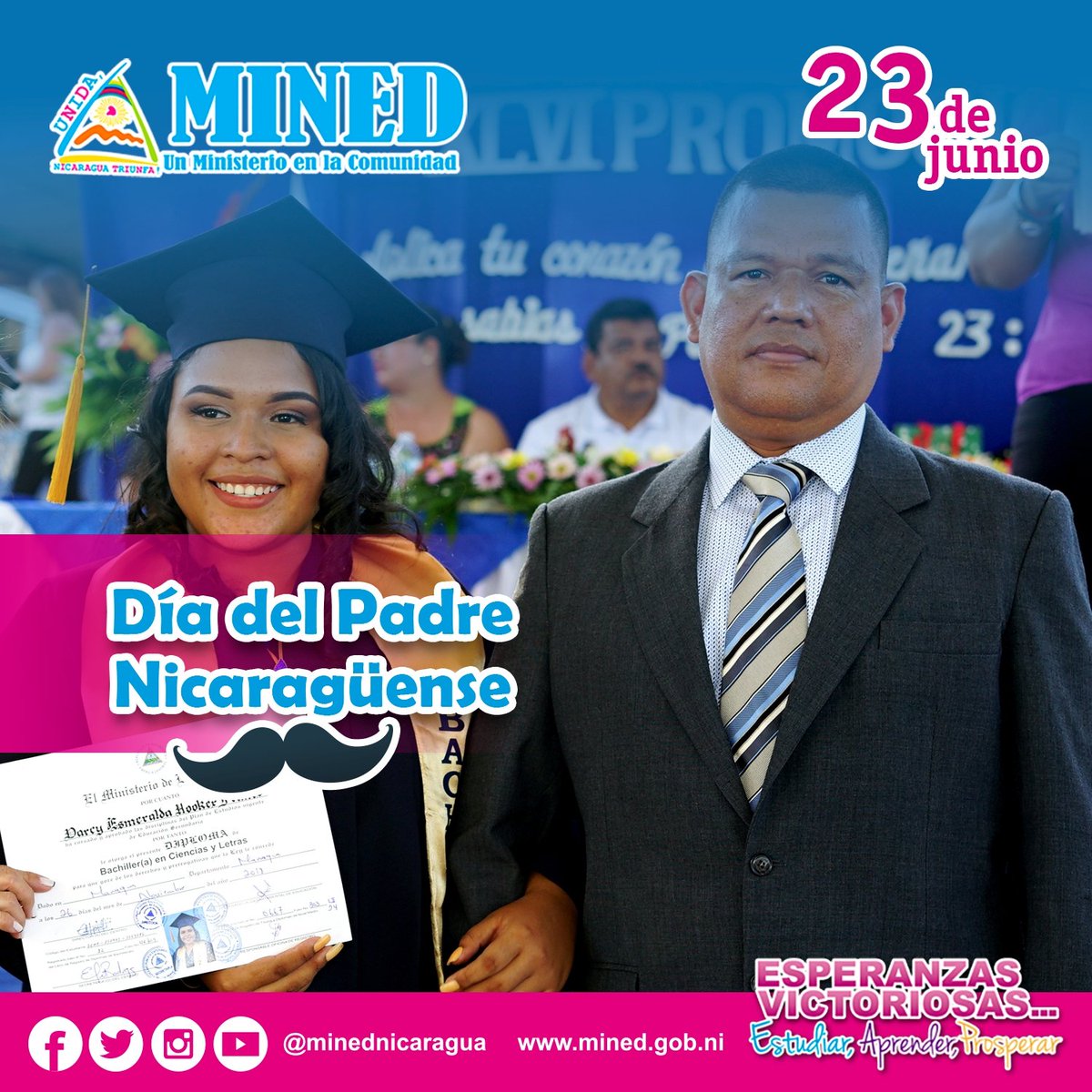 minednicaragua's tweet photo. 23 de junio | Día del Padre Nicaragüense

"Educar a los hijos, es dar tiempo de calidad y así conducirlos al éxito de sus vidas" https://t.co/h85k1je0nE