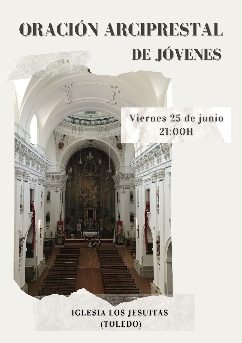 Este viernes os esperamos en la última oración arciprestal de este curso!! 🙌🏼
Qué bueno es el Señor con nosotros!!
#Arciprestazgotoledo #totuus