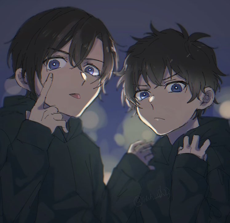 multiple boys 2boys male focus tongue tongue out blue eyes akanbe  illustration images