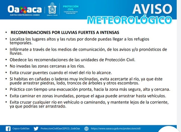 CEPCyGR_GobOax's tweet photo. 📢#CepcoInforma AVISO METEOROLÓGICO/ Zona de baja presión
asociada a la onda tropical #5 incrementa su
probabilidad a 50% para desarrollo ciclónico en 48
hrs, se localiza a 425 km., al sur-suroeste del Río Suchiate, frontera México-Guatemala. @OscarValenciaSi @alejandromurat https://t.co/5zarbTytWH