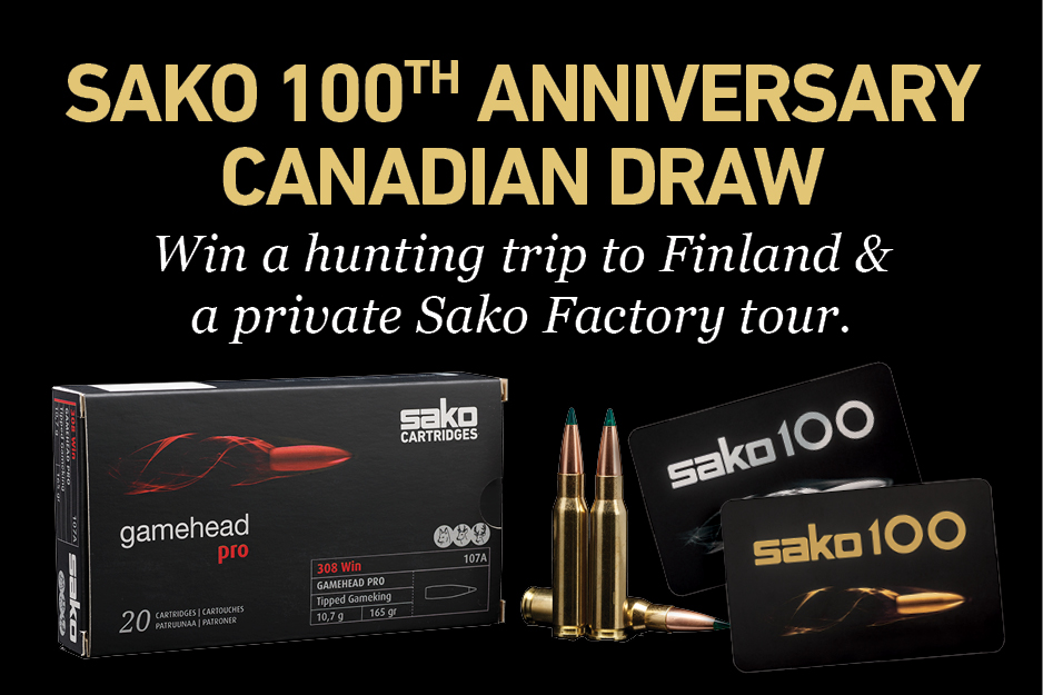 sakocanada's tweet photo. TWO Chances to WIN a Hunting Trip in Finland!

Canada - Register your Sako Cartridge box at https://t.co/6KCbY7aHrv 

Worldwide - Find a ticket in your Sako Cartridge Box.

Ends: March 31st 2022

#sako100competition #sako100anniversary #sakorifles #huntingtrip #huntingammunition https://t.co/nw57YqTs9k