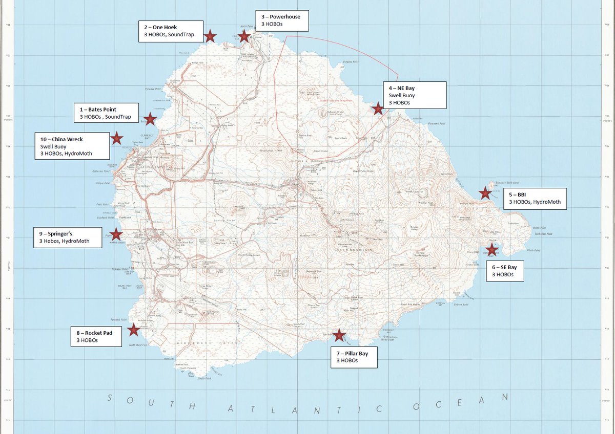 We're excited to share that last week we deployed 10 of the 12 monitoring stations around the coast. At each station, we installed loggers measuring Dissolved Oxygen, Conductivity, pH, and Temperature as well as two swell buoys and five acoustic devices! #smallislandBIGVISION