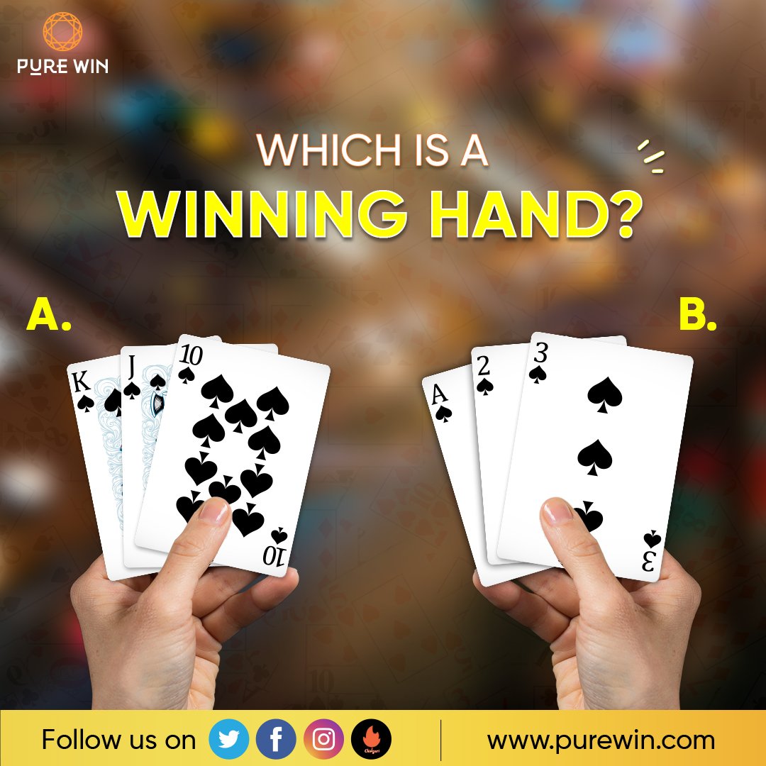 PureWinIndia's tweet photo. Do you know the correct answer? Is it hand A or B?
Let us know in the comments section below.
#PureWin #PureKhushi #Winning #Slots #CasinoOnline #Teenpatti #Roulette #AceTrail #OnlineGaming #Cards #Lucky #Win #Play #Winners #PureDhamaka #PureDesiWinnings #KheloMagarPureSe #Game https://t.co/GMNMLN448E