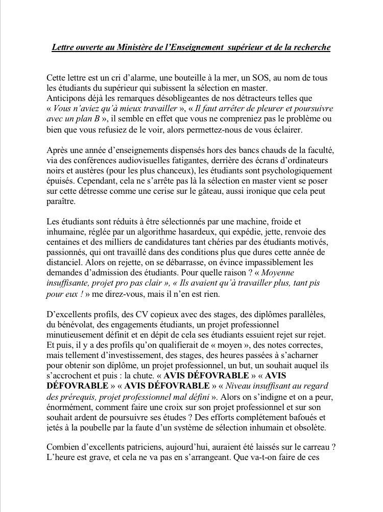 Sans_Master_'s tweet photo. Lettre ouverte à @sup_recherche , @VidalFrederique , indirectement @EmmanuelMacron @JeanCASTEX , et tout ceux qui veulent bien l’entendre ! 

#EtudiantsSansMaster https://t.co/a7ekE92L0m