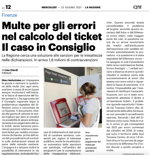 <a href="/sandrinovannini/">sandro vannini</a> Difensore civico della <a href="/regionetoscana/">Regione Toscana</a> aveva segnalato il problema insieme ad #AdocToscana di circa 6000 cittadini. 
Grazie al <a href="/CRToscana/">CR Toscana</a>  e alla III Commissione Consiliare per il rinnovo della fiducia all'ufficio e la sensibilità dimostrata.