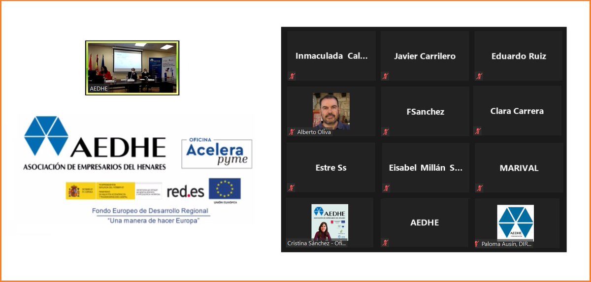 aedhe's tweet photo. Celebramos (presencial y virtual) la presentación de la Oficina de #TransformaciónDigital #AceleraPymeAEDHE, proyecto @redpuntoes, que apoya a #pymes y #autónomos en su "evolución" hacia la #digitalización de sus negocios. ¡Mañana os esperamos en el lanzamiento en #AEDHECoslada! https://t.co/lEctA8iDQj