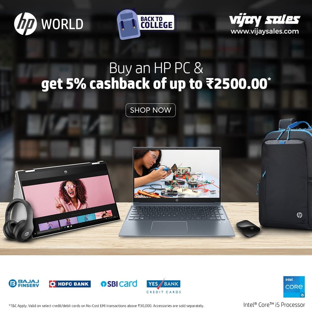 VijaySales's tweet photo. Back to college? Get ready to create amazing projects and score super grades with your favourite HP PC's . Shop at your nearest Vijay Sales Store to get up to ₹2500 cashback!
#HPLaptops #BackToCollege #HP #LaptopOffers #WorkLaptops #HighSpeedLaptops #GamingLaptop #LaptopRange https://t.co/H8xPmJUSgL