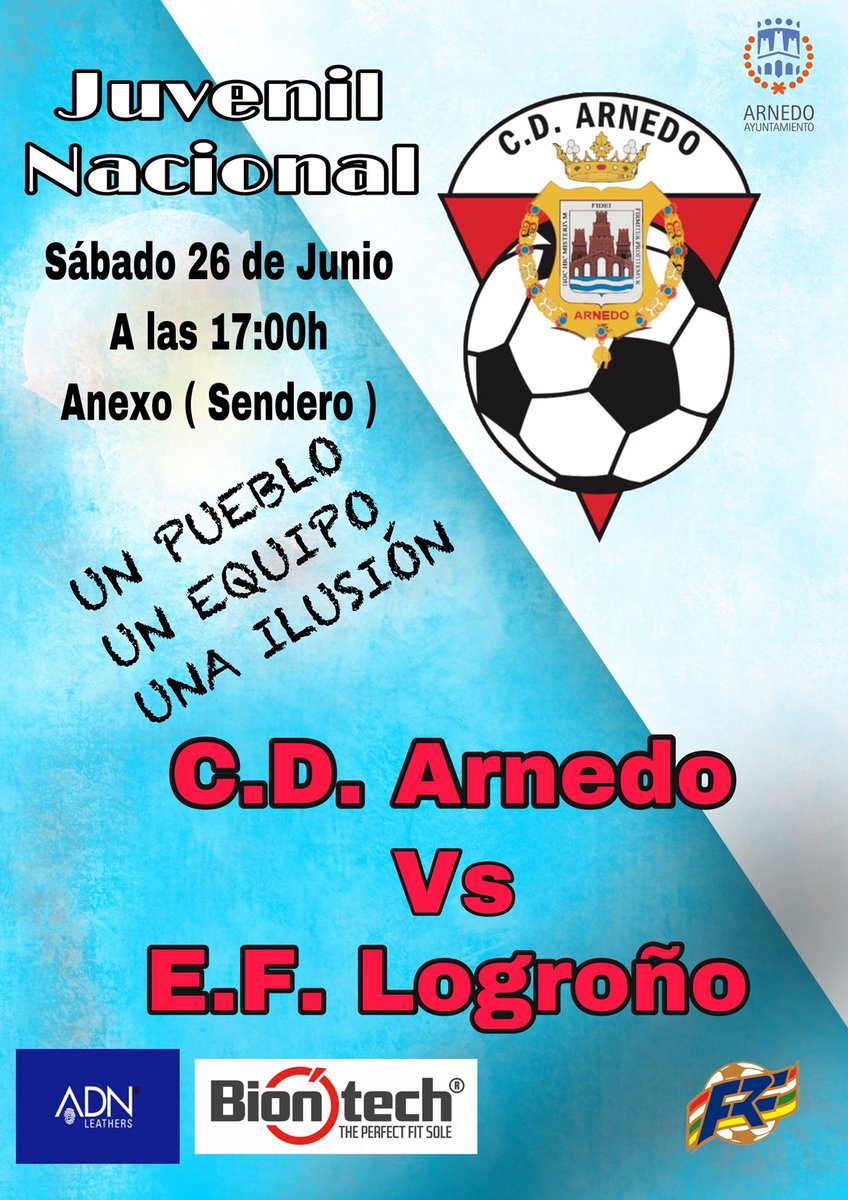 JUVENIL NACIONAL 

Último partido de la temporada 

<a href="/CDArnedo/">CD Arnedo</a> 🆚 <a href="/EDFL_oficial/">PROMESAS EDF</a> 

Sábado 26 a las 17:00h

🏟️ Anexo “ Sendero “ 

#VamosArnedo #CanteraArnedo #UnPuebloUnEquipoUnaIlusion