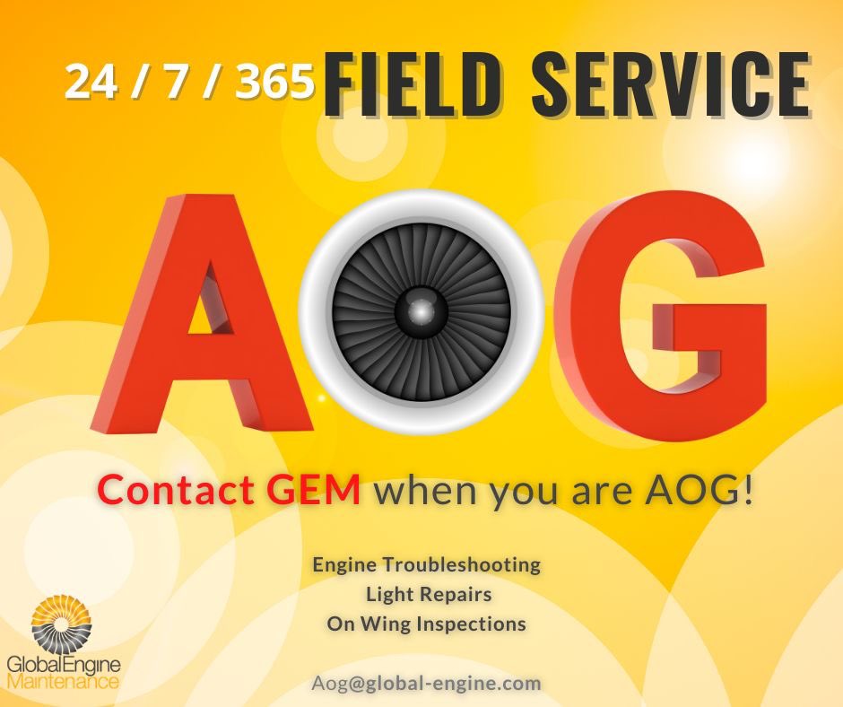 Our AOG / Field Service – 24 / 7 / 365 
From Take Off to Landing &amp; Around the Clock, We are here
for You! Contact GEM when you are AOG
📩 aog@global-enggine.com
⚙Engine Troubleshooting
💡Light Repairs
🔎On Wing Inspections
#Aviation #Airlines #Aircraft #AviationIndustry