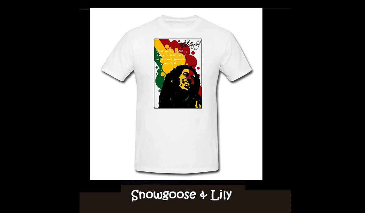 "Don't worry about a thing, 'cause every little thing gonna be alright". Classic Bob Marley image printed onto a plain white t-shirt...

snowgooseandlily.com/collections/gr… #bobmarley #marley #reggae