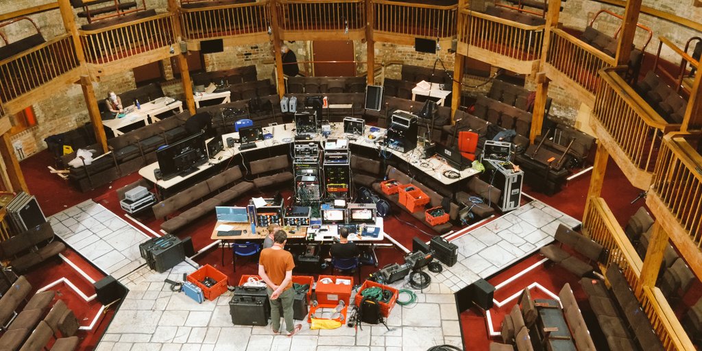 Getting ready for the final camera rehearsal for tonight's live-stream of #HenryVIPartOne <a href="/TheRSC/">The RSC</a> Aside from the cameras in the Ashcroft Room, there's a bit of background kit in the Swan. Next time you set up for a Zoom meeting - be thankful you don't have to deal with this ...