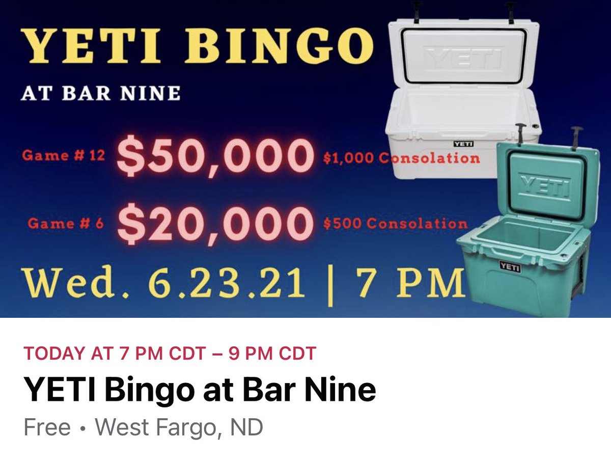YETI Bingo, tonight <a href="/bar9wf/">BAR NINE</a>