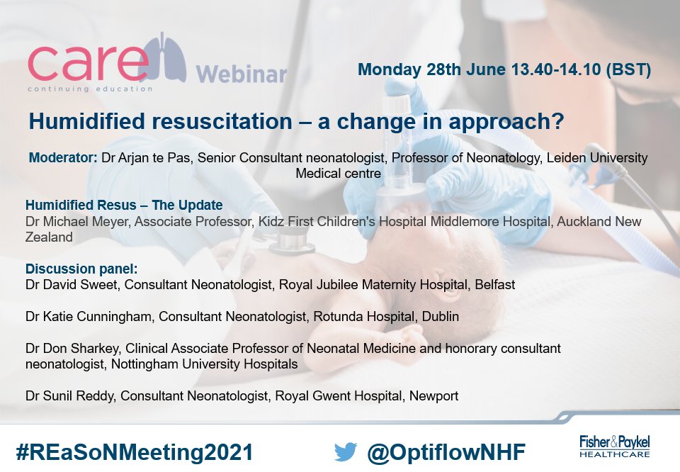 Calling all Neonatologists!

Have you considered heating and humidifying resuscitation gases?

Join us for the #CAREwebinar clinical update at #REaSoNMeeting2021 

<a href="/dsweetbelfast/">David Sweet</a> @DrDonSharkey <a href="/Sunilreddy0308/">Sunil Reddy</a>