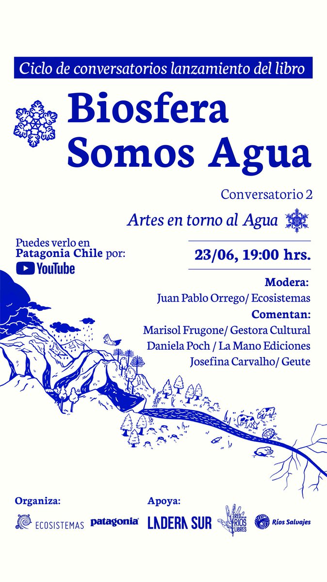 🌀¿Conversemos sobre la magia y misterio nos entrega el agua?
▶️ Hoy 19 horas vía YouTube <a href="/patagonia/">Patagonia</a>
youtu.be/sXYqp7P8BKw
<a href="/MacaSoler/">Macarena Soler Wyss</a>
<a href="/aguakhasdebeber/">Aguaquehasdebeber</a> <a href="/ladera_sur/">Ladera Sur 🌎</a> <a href="/SustentaUdeC/">Sustenta UdeC</a> <a href="/intlrivers/">International Rivers</a> <a href="/RiosLibres/">Rios Libres</a>