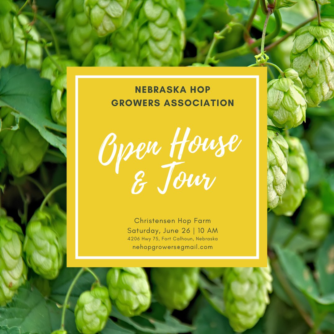 This Saturday the @nehopgrowers are hosting an open house & tour at Christensen Hop Farm in Fort Calhoun. The hop yard tour will include a look at processing equipment, and discussion of hop production. Contact Dave Gleason at nehopgrowers@gmail.com for more info!