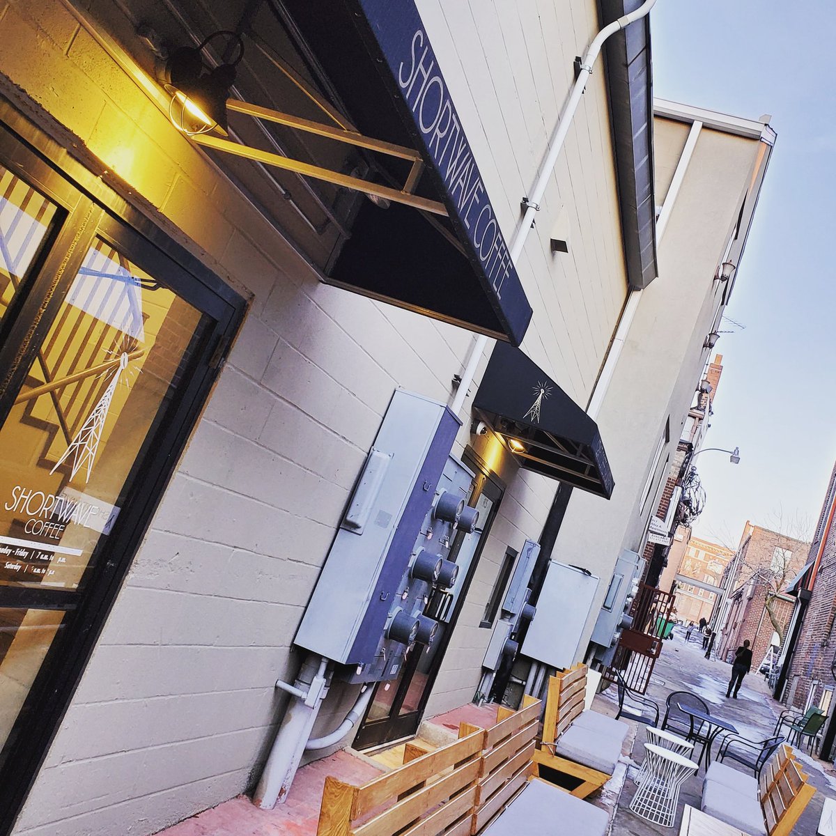 ShortwaveCoffee's tweet photo. The #shortwavecoffee Roastery in #AlleyA is back open! Pick up a drink and pastry from either of our downtown locations! #receiveandtransmit https://t.co/QQtFQcXnOE