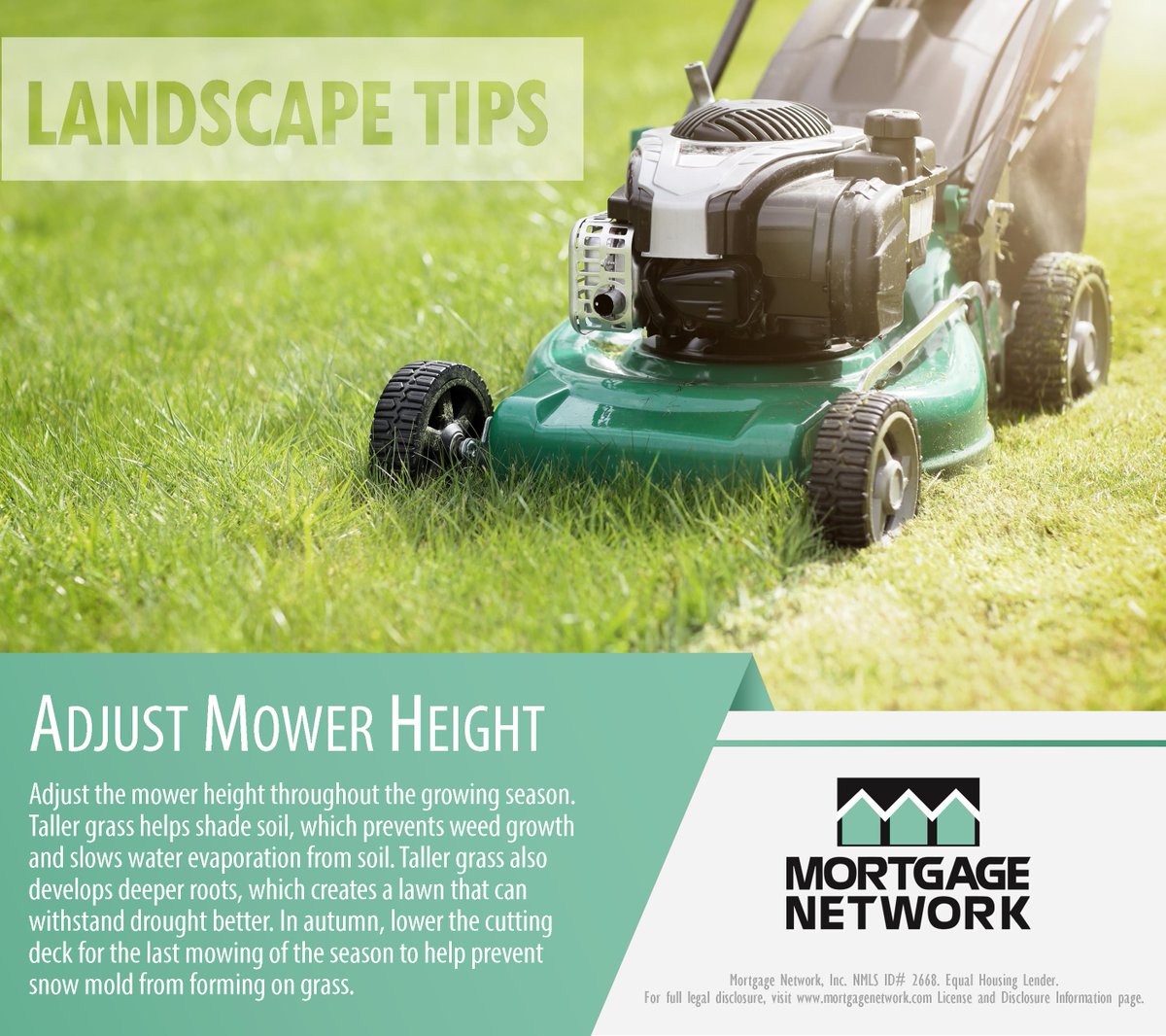 MNETMortgage's tweet photo. Keeping the grass a little longer during the #summer will maintain a healthy lawn all season long.
#MortgageNetwork #HomeSweetHome #Gardening #Landscaping #YardCleaning #YardCare #YardWord #OutdoorLiving #OutdoorSpaces https://t.co/oX7GThrsIU