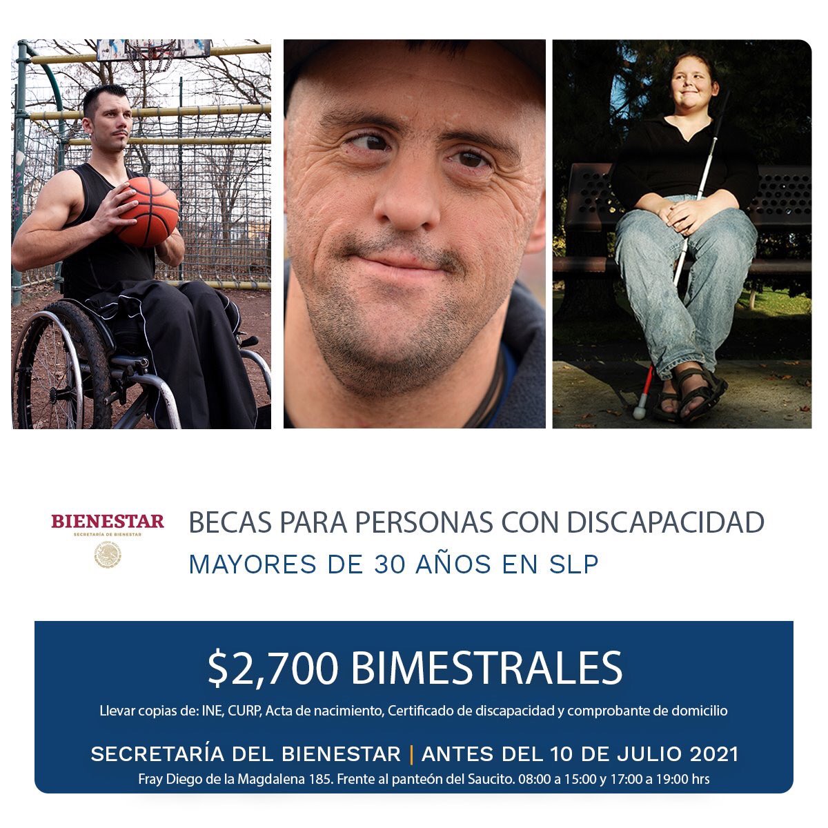 juntosac's tweet photo. #Becas a personas con #discapacidad en #SLP 
Hasta antes del 10 de julio solamente.
Llevar copia de: INE, CURP, Acta nacimiento, certificado discapacidad y comprobante domicilio. https://t.co/PXVAduPUGs