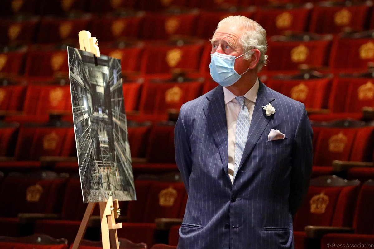 ClarenceHouse's tweet photo. At the @TheatreRoyalDL today, The Prince of Wales and The Duchess of Cornwall learn about the theatre’s restoration which has been undertaken by its owner, Andrew Lloyd Webber and his wife Madeleine Lloyd Webber. https://t.co/In5b7BLQ3m