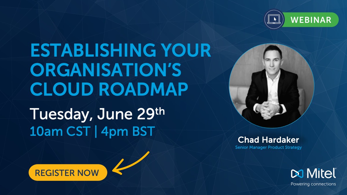 Mitel's tweet photo. [#Webinar💻] Is your business prepared for full #cloud migration? Learn how to empower an increasingly #remoteworkforce and online customer base while you scale your comms strategy. Join @ChadHardaker @ITEvangelism @DaveHatter on June 29 @BrightTALK https://t.co/9V04nooamU https://t.co/nArXmeMHKK