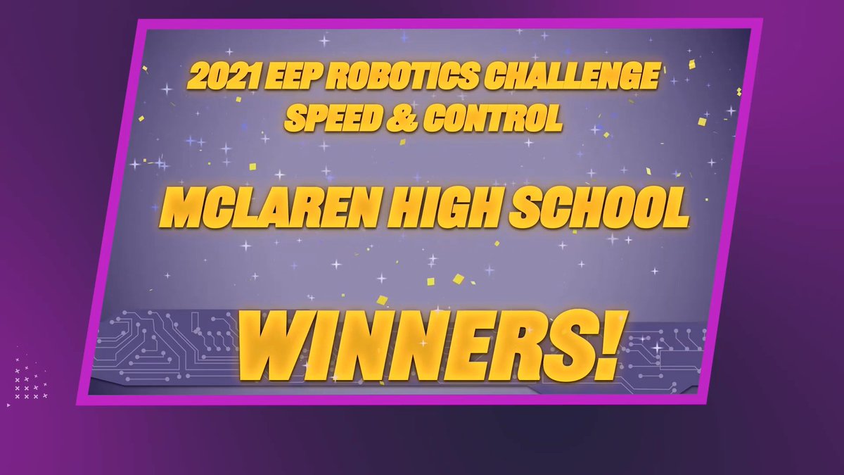 ChallengeRobots's tweet photo. Winners of the 2021 EEP Robotics Challenge Speed &amp; Control prize are the team from McLaren High School! Congratulations! https://t.co/5lSUVqaUGI
