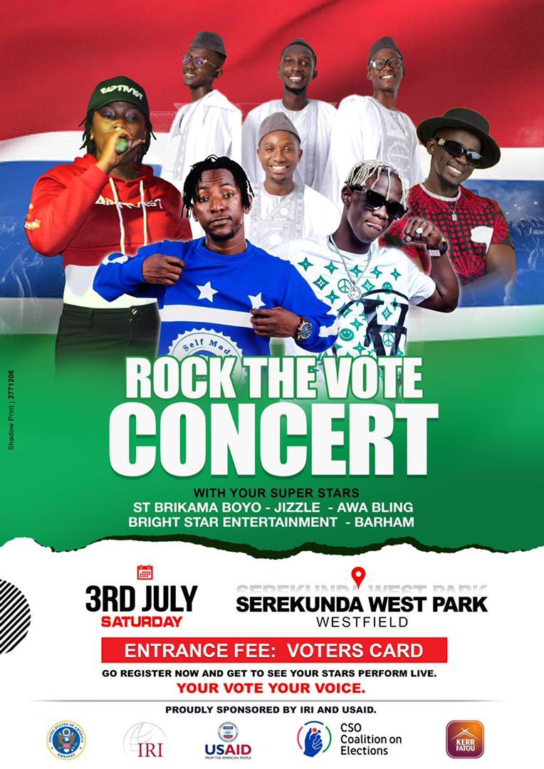 awa_bling's tweet photo. Hey guys,
Please Join the CSO Coalition on Elections in its efforts to ensure all citizens are registered. All you need is your Voter’s Card to enter. 
#RockYourVoteConcert
#YourVoteYourVoice

@CCEGambia @USAIDAfrica @USAID @IRIglobal @IRI_Africa @USEmbassyBanjul @Kerrfatou https://t.co/Cvqh0quUvT