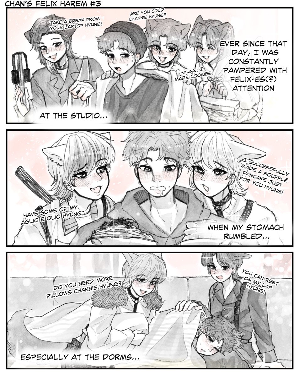 Page 3 of…CFH (Chan's Felix Harem)!!

No witty caption my brain tired this took longer than it should

#Straykidsfanart #chanlix 