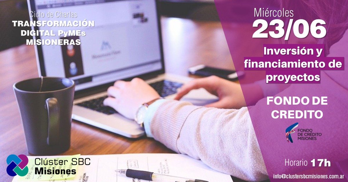 ClusterSBCMis's tweet photo. «Mecanismos de inversión y financiamiento de proyectos»
En Misiones existen distintas modalidades de asistencia para mejorar las gestión de las Pymes.
Conversaremos con el @FondoMisiones 
 ✍️ https://t.co/VeCfxRzgYf
Mas información: https://t.co/xvAJLNRlYF
Los esperamos!. https://t.co/fIs7XmqAVr