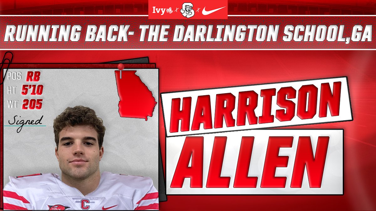 BigRed_Football's tweet photo. 🚨🚨Please welcome to the Cornell Football class of 2025 Running Back Harrison Allen‼️
🏡The Darlington School, Georgia
➡️
📍Ithaca, New York 🔴⚪️
#YellCornell 🐻🌿 https://t.co/BVZvodP38C