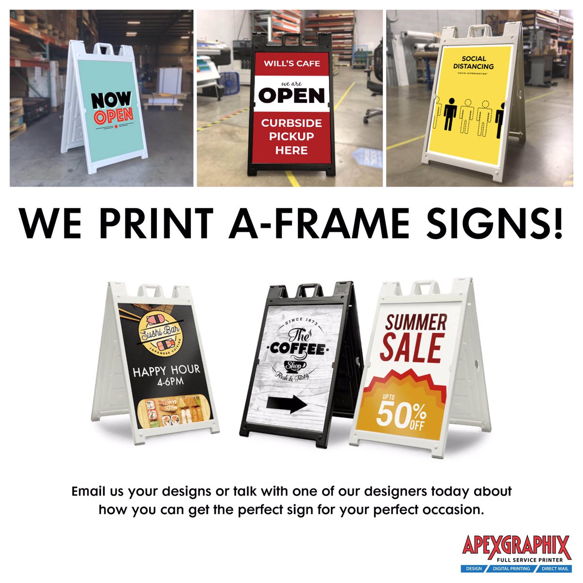 Apexgraphix's tweet image. SIGNS, SIGNS, and more SIGNS! Things are changing at Apexgraphix and we can now print and supply A-Frame or Sandwich boards for your company or event.