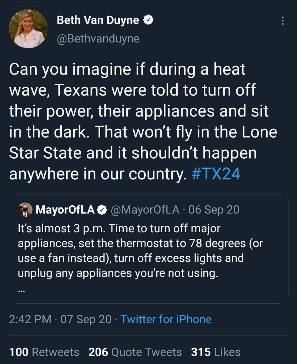 BlueTX2022's tweet image. This @Bethvanduyne tweet aged well! 

#AbbottFailedTexas 
#TexasPowerGrid