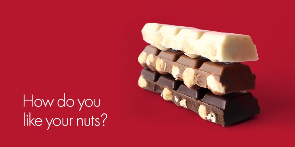 ritter_sport's tweet photo. White chocolate, milk chocolate, or dark chocolate? 🍫 There's really no wrong way to eat your nuts during #chococlock! 😆 🐿️ Which do you prefer? #rittersport https://t.co/zNBN9MiPEB