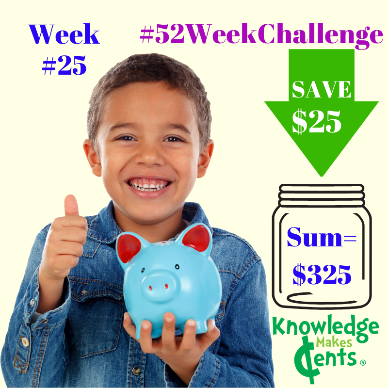 KMCents's tweet photo. Week #25: Jun. 21-27
So great that you are still doing the #52WeekChallenge! Have your kids practice #MoneyMath by counting out different combinations that add up to $325, e.g. 65x$5 bills, 16x$20 bills plus 1x$5 bill, etc. Practice #CountMoney and #LearnToSave at the same time. https://t.co/BrQ7nGBNa9