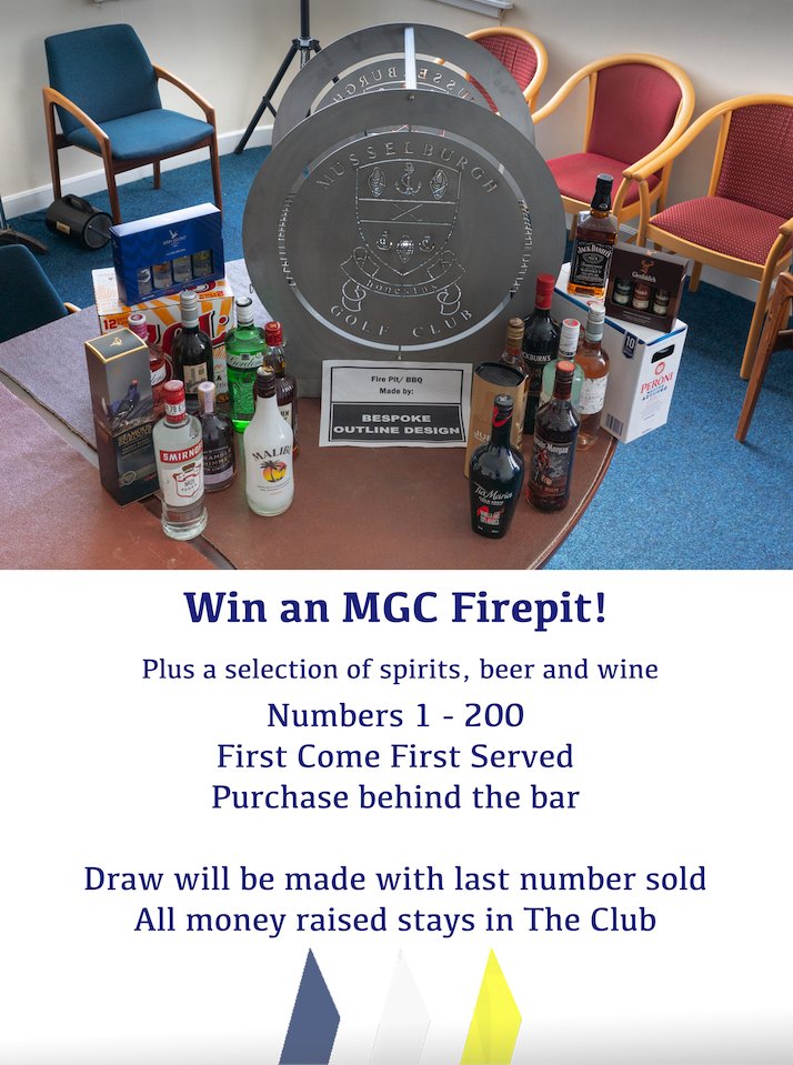 MusselburghGC's tweet image. Tickets are still left for your chance to win an MGC Firepit courtesy of Bespoke Designs and a range of spirits, beer and wine!

Get yours behind the bar!