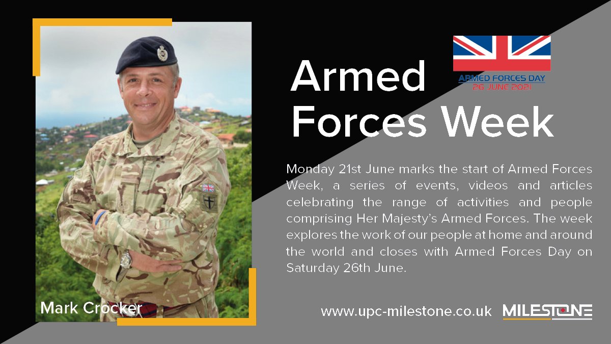 Celebrating our Planner, Mark Crocker.

The Milestone Team would like to take this opportunity to thank our #ArmedForces for their tireless dedication in whatever is needed to be done to make the UK safe in our day to day lives.

#ArmedForcesWeek #ArmedForcesDay2021