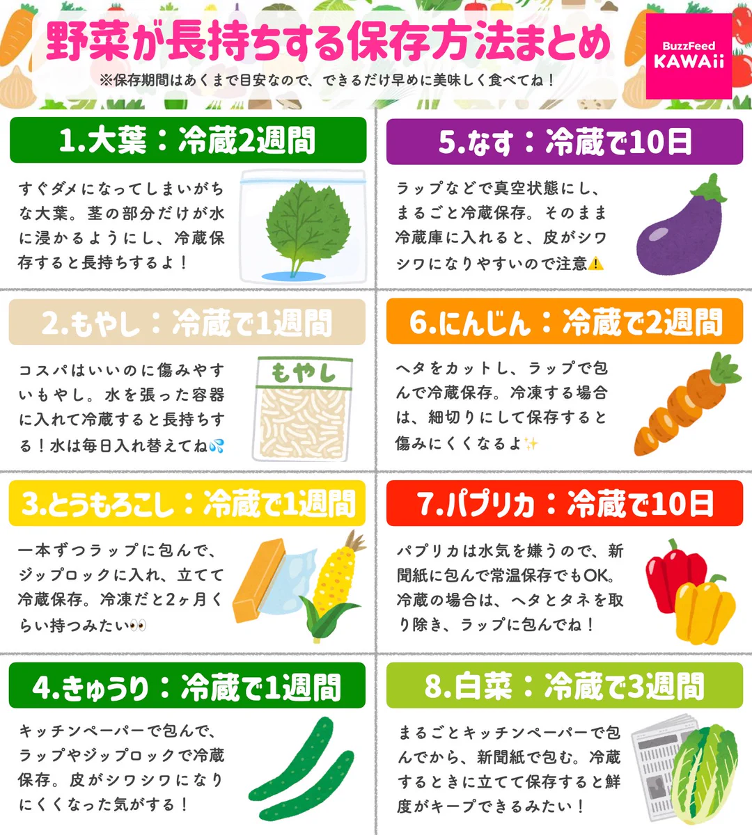 これは覚えておきたい！いろんな野菜たちの、長持ちする保存方法まとめ！