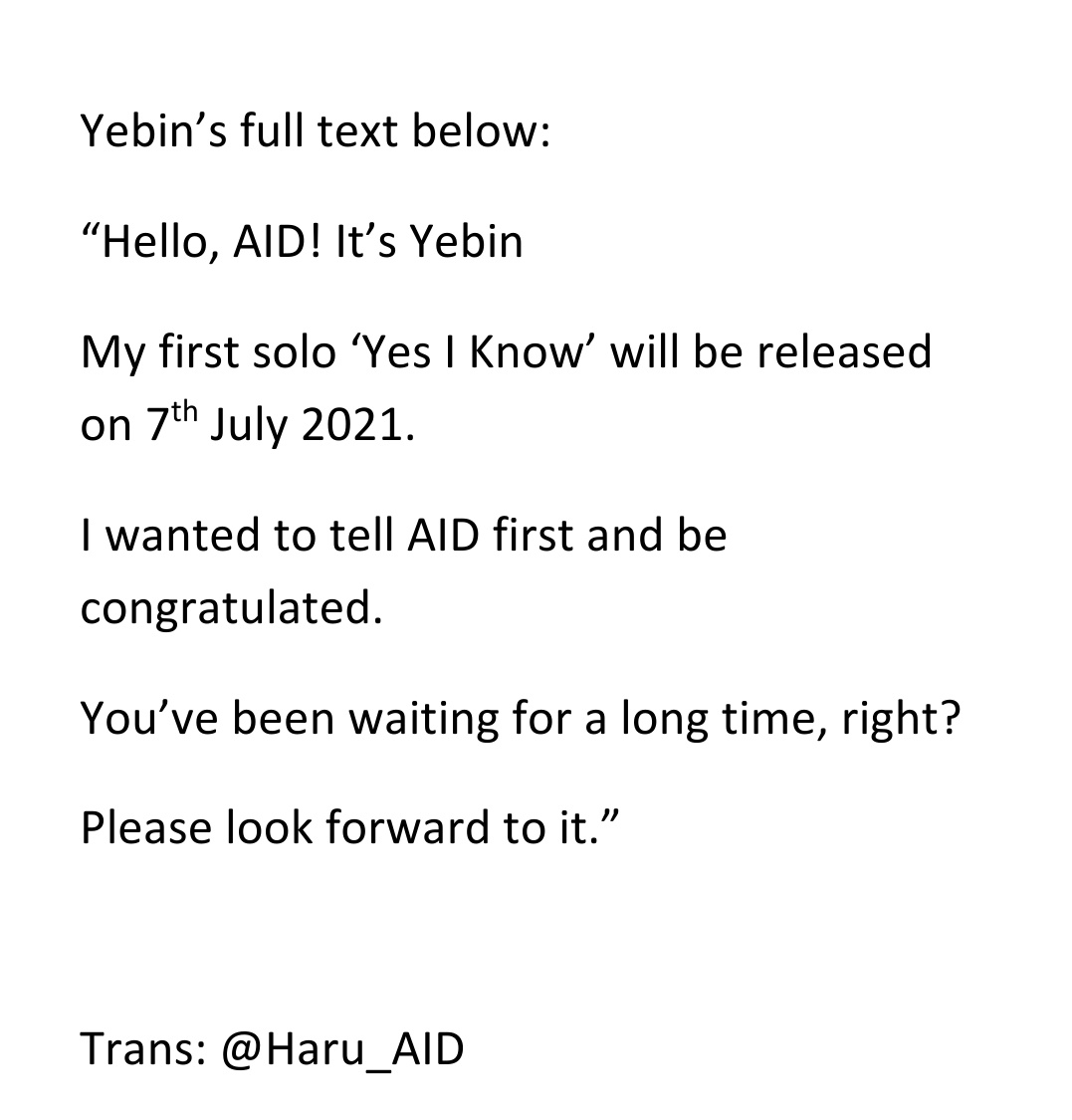 [NEWS] 210623 
DIA’s Yebin is going to debut solo on July 7th: “You’ve been waiting for a long time, right?”

🔗 naver.me/Ft8rLT4U

#DIA #다이아 #백예빈 #예빈 #YEBIN <a href="/dia_official/">다이아 DIA</a> 
_n