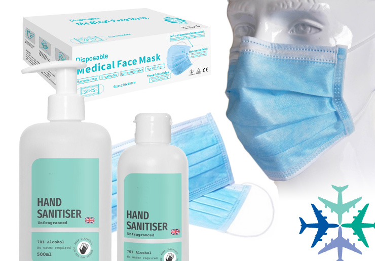 Face Masks and Alcohol-Free Sanitisers in stock for immediate UK delivery by the carton - contact us for more details. planetalking.net #covid19protection #airlines #covid #passengersafety #sanitisation #facemask #travel