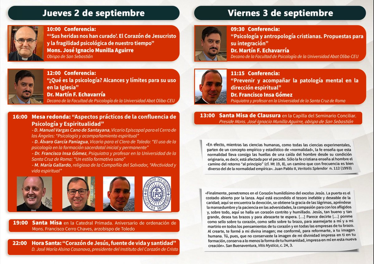 El #AulaDeTeología #CardenalMarcelo junto con el <a href="/ITSanIldefonso/">Instituto Teológico "San Ildefonso"</a> y el <a href="/iCorazonCristo/">Instituto Corazón de Cristo</a> presentan las próximas jornadas de psicología y espiritualidad.
