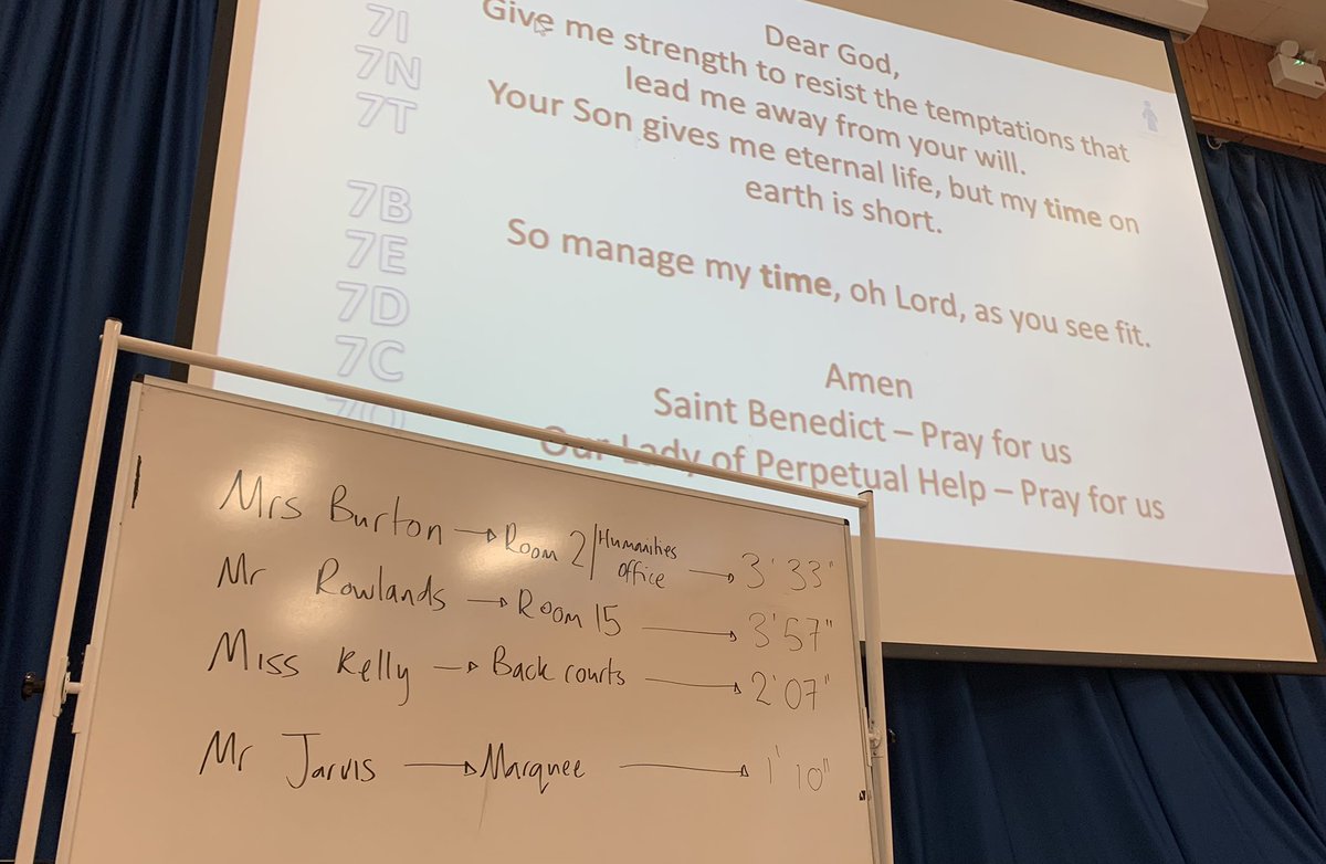 SBCVATeamBlue25's tweet image. ⏱ #LostMinutes=#LostLearning⏱ 
Mr Rowlands (7S) Rm 15🚶🏼‍♂️➡️ SBH 3m 57s 
Mrs Burton (7A) Rm 2🚶🏻‍♀️➡️ SBH 3m 33s
Mr Jarvis (7I) Marquee🚶🏻‍♂️➡️ SBH 1m 10s
Miss Kelly (7N) Back Courts🚶🏻‍♀️➡️ SBH 2m 7s
Mr Thornhill RLT ➡️ SBH 3m 47s
All under 4 mins. 
#PunctualityMatters 
@StBenedictDerby