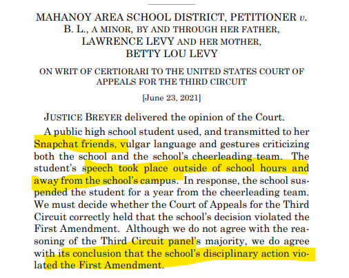 BradKutner's tweet photo. #SCOTUS sides with student cheerleader in out-of-school vulgarity/#FirstAmendment dispute. 

Background via @JackRodgersCNS/@CourthouseNews 👉 https://t.co/kbhCBO4f3I 

Full O 👉https://t.co/292PDcJYAV https://t.co/T6H2D4mNNJ