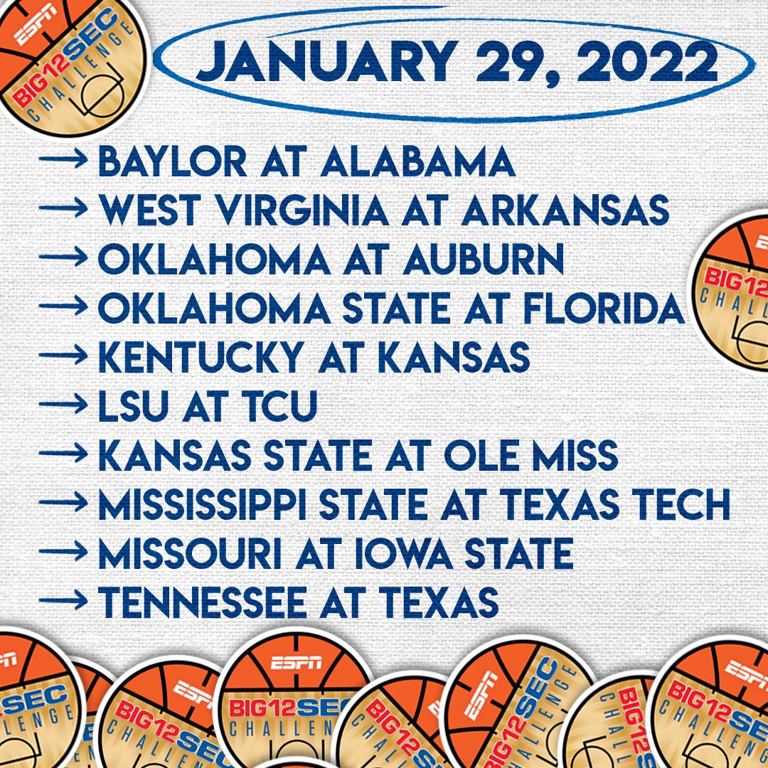 2022 Big XII/SEC Challenge Basketball Schedule Released (12922) SEC