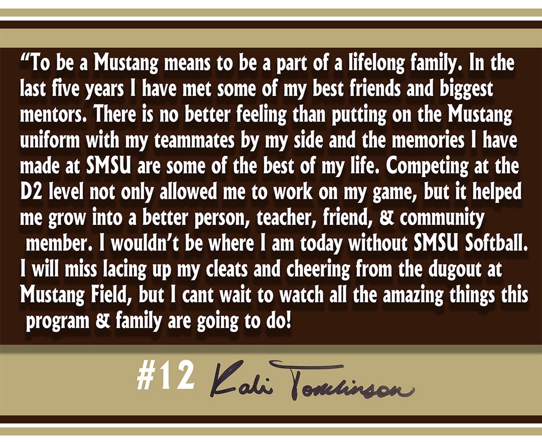 SMSUSoftball's tweet photo. SENIOR SPOTLIGHT 
Kali Tomlinson 
🏠: Las Vegas, Nev 
🎓: Elementary Education https://t.co/ka9tZtwNxr
