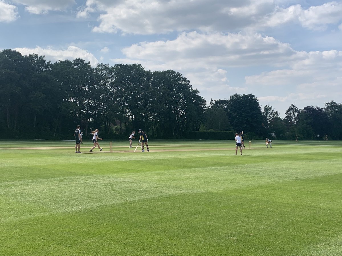 U13A in action against Cranleigh Prep. Annalise bowling from the Fayrer end on Chud A. ⁦<a href="/EpsomC_Cricket/">EpsomC_Cricket</a>⁩