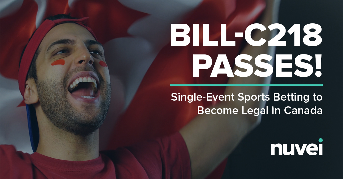 Nuvei's tweet photo. The launch of regulated sports betting in Canada is imminent with the passage of #BillC218, The Safe and Regulated Sports Betting Act. 

Read more at: https://t.co/lOZW2ffaDq 

#C218 #SportsBetting #IGaming https://t.co/LA7UluCvs6