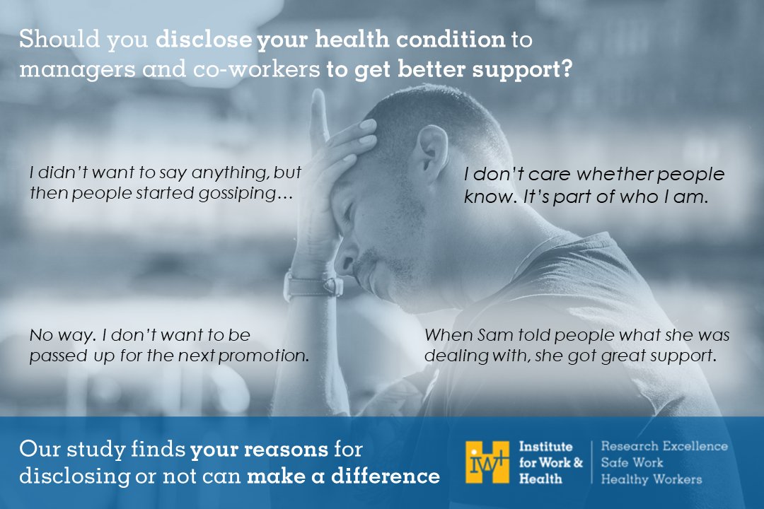iwhresearch's tweet photo. Should you disclose your health condition to managers and co-workers to get better support? Our study finds your reasons for disclosing or not can make a difference . #ACEDresearch
https://t.co/aijS4sl0h4 https://t.co/iqjzEqd8il