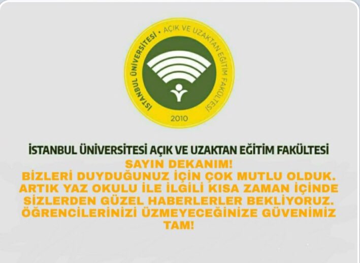 diyalize istihdam (@ddiyalize) on Twitter photo #AUZEFYAZOKULUACMALI <a href="/LeventSAHIN_IU/">Levent ŞAHİN, Prof. Dr.</a> <a href="/acikveuzaktan/">İstanbul Üniversitesi AUZEF</a>
#Auzefyazokuluaçmalı
#Ayayyazokuluistiyor
#auzefsenatoyazokulu
#auefbütartıyazokuluHocam,
AUZEF’te yaz okulu açmak,bizim de, diğer Açık ve Uzaktan Eğitim Fakülteleriyle eşit olmamıza neden olacaktır.Yerinde bir karar verirsiniz #AUZEFYAZOKULUACMALI <a href="/LeventSAHIN_IU/">Levent ŞAHİN, Prof. Dr.</a> <a href="/acikveuzaktan/">İstanbul Üniversitesi AUZEF</a>
#Auzefyazokuluaçmalı
#Ayayyazokuluistiyor
#auzefsenatoyazokulu
#auefbütartıyazokuluHocam,
AUZEF’te yaz okulu açmak,bizim de, diğer Açık ve Uzaktan Eğitim Fakülteleriyle eşit olmamıza neden olacaktır.Yerinde bir karar verirsiniz