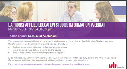 beds_ed's tweet photo. BA Applied Education Studies is focused on developing the knowledge and expertise to become a qualified teacher. We would love to support you on this journey. Our next online information event is on Monday 5th July, 4.30-5.30pm. Contact james.simpson@beds.ac.uk for more info. https://t.co/hhFRy4Wisw